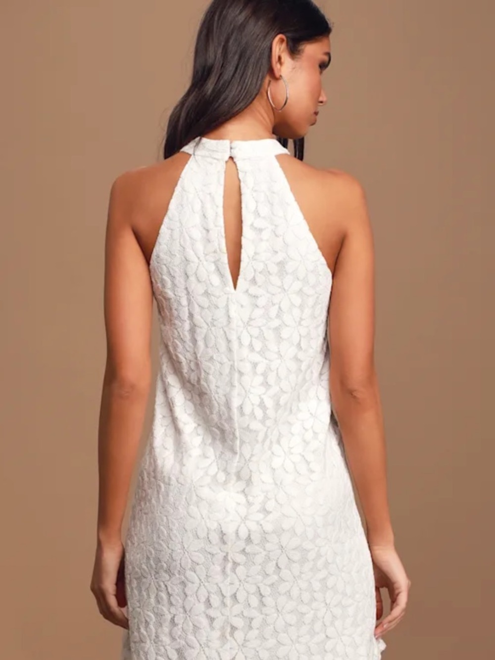 Lulu's White Lace Halter Shift Dress